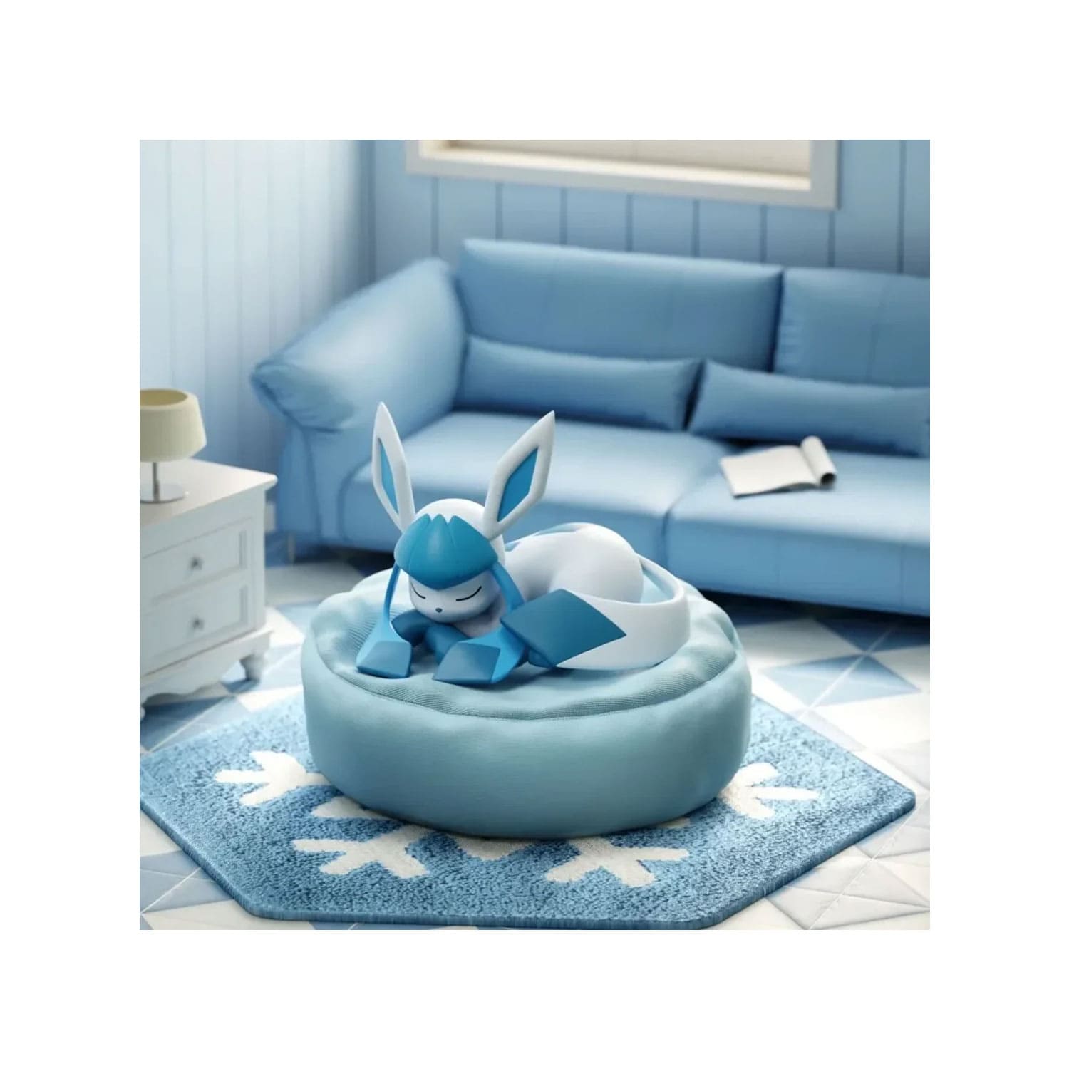 Die Holly Box Pokémon Eeveelution Sleeping Series Blind Box mit Glaceon schlafend auf dem mini Schlafkissen.