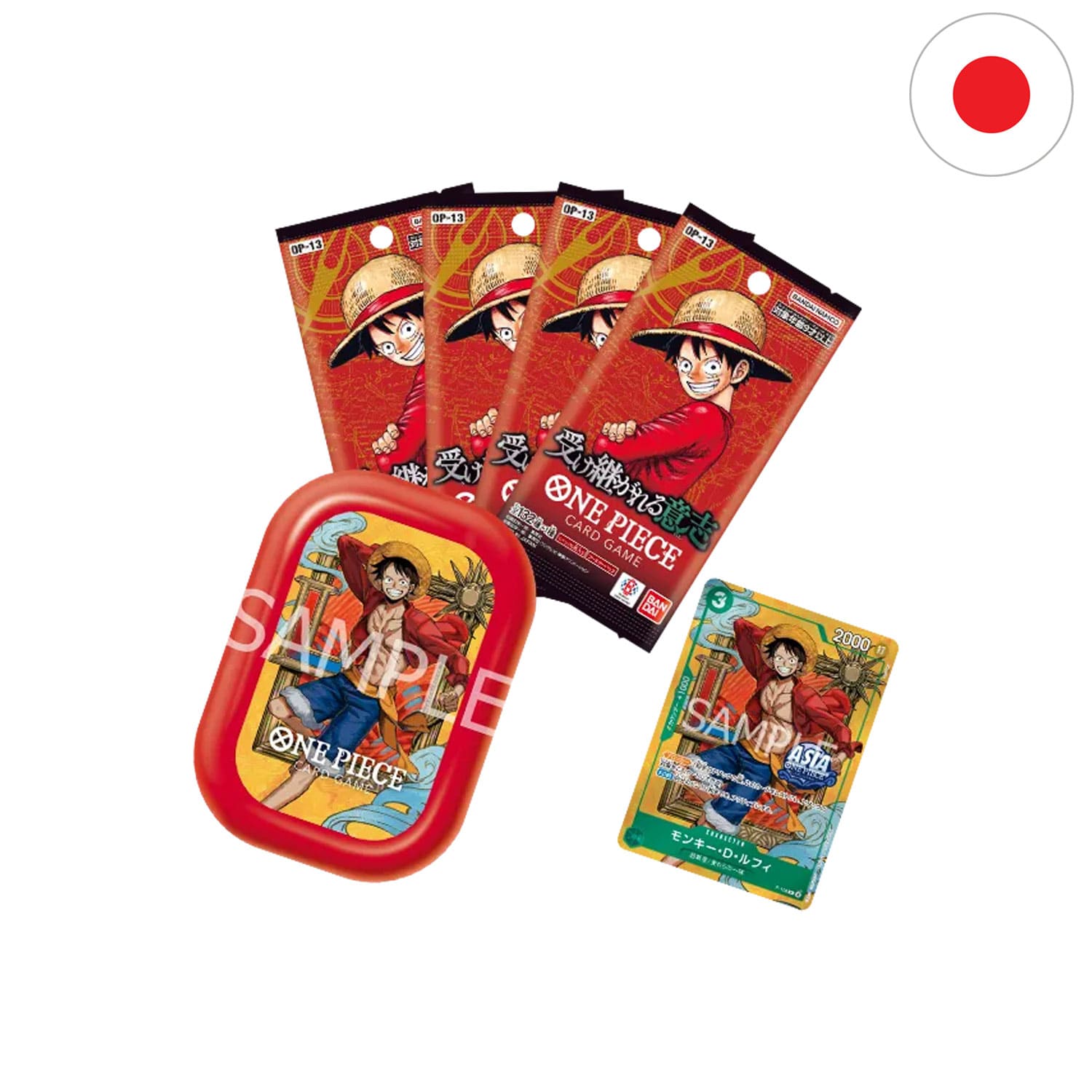 Die japanische One Piece Card Game Mini Tin TS-03 only Asia mit Monkey.D.Luffy P-108 Promokarte und 4 Boosterpacks OP13.