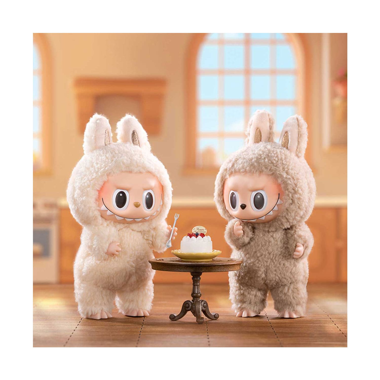 POP MART: Exciting Macaron the Monsters Vinyl Face Labubu mit Soymilk und Toffee.
