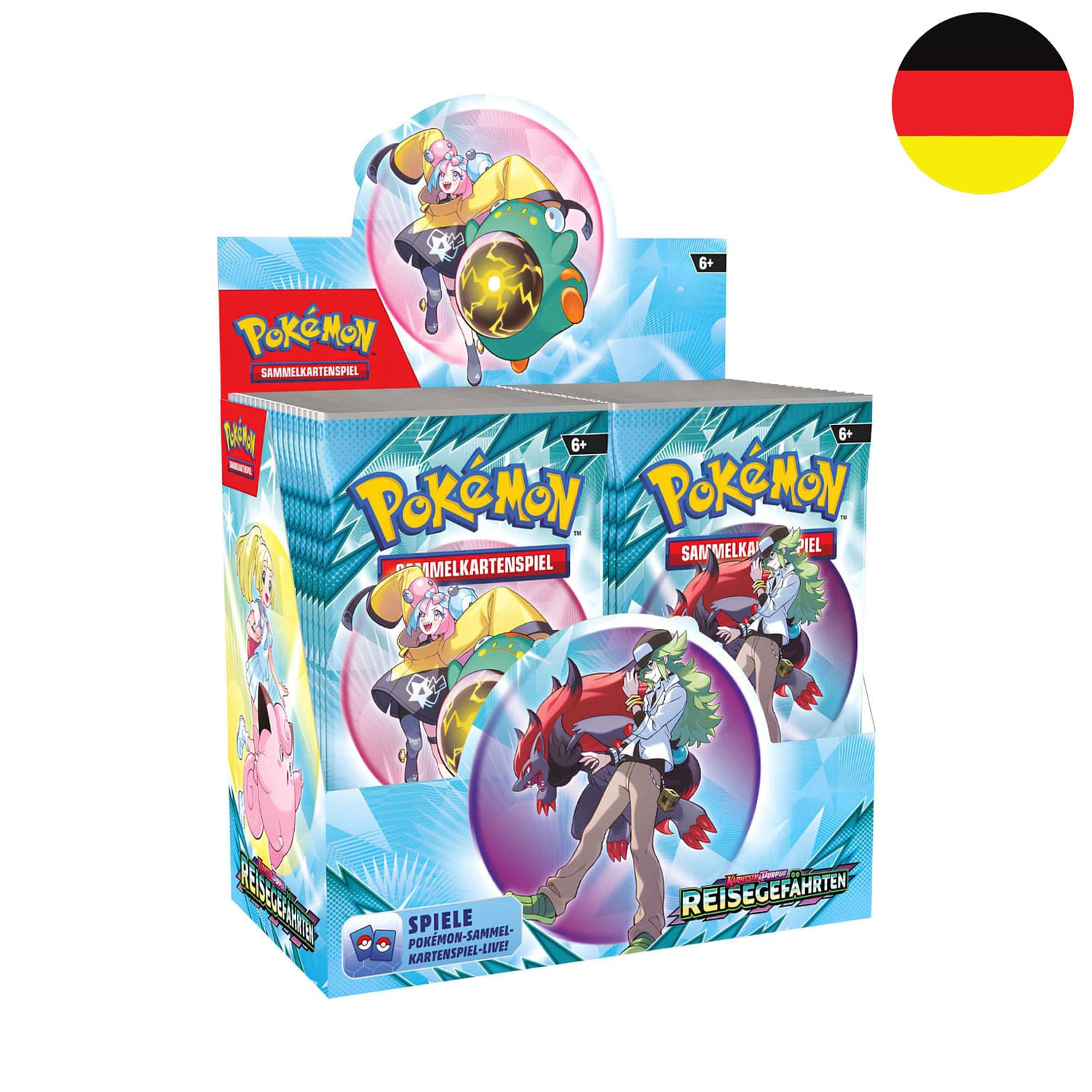 Das Pokémon Display Reisegefährten KP09 mit N´s Zoroark und Iono`s Bellibolt auf dem Cover auf deutsch.