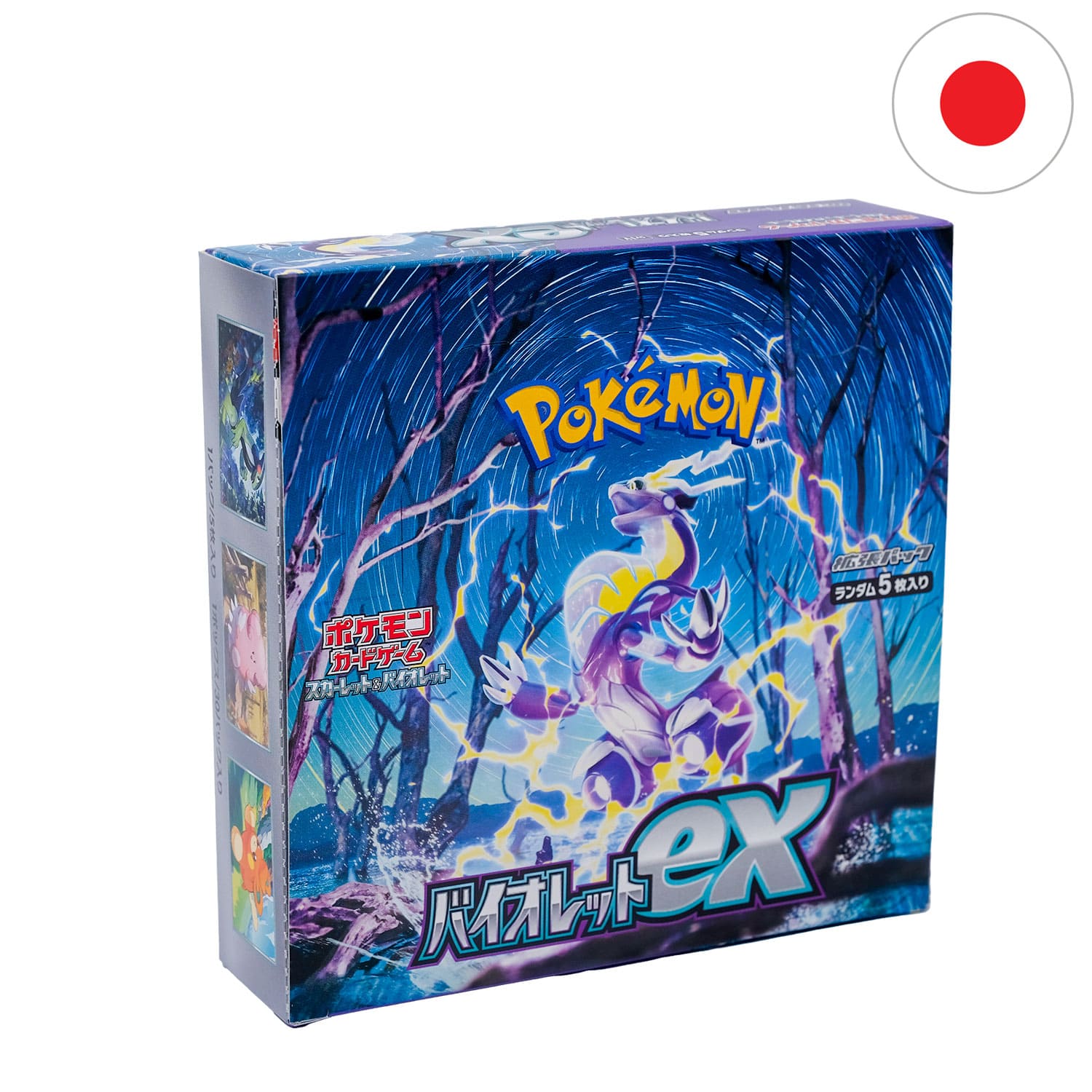 Das violette Pokémon Display "Violet EX" (SV1V) mit Miraidon auf dem Cover mit der Flagge Japans in der Ecke.