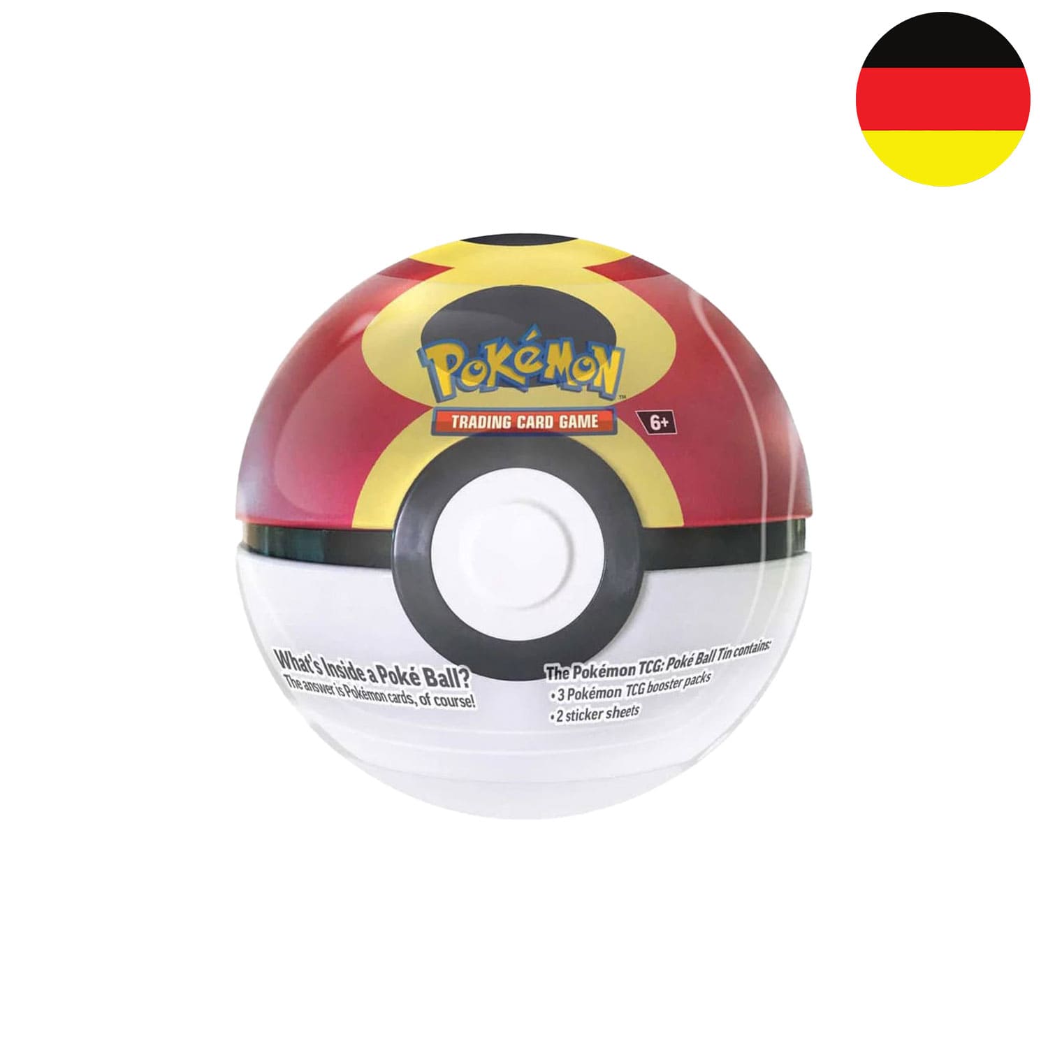 Pokémon Wiederball Tin Box 2025 mit zwei Stickerbögen und drei Boosterpacks aus Scarlet & Violet.