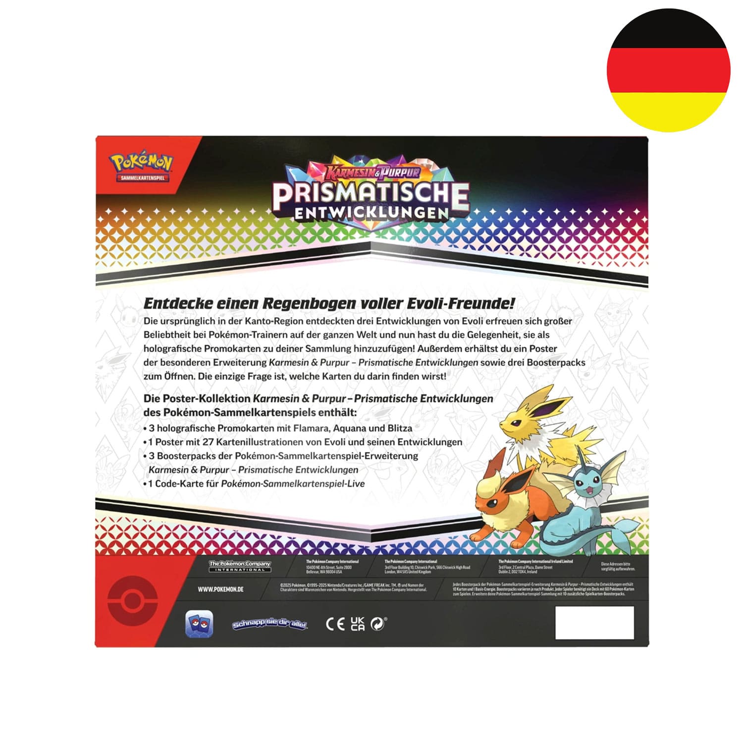 Die Rückseite on der Pokémon Poster-Kollektion von Prismatische Entwicklungen KP08.5 auf deutsch.