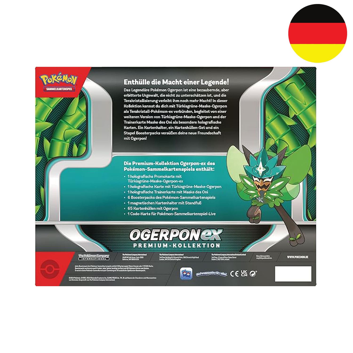 Das legendäre Pokemon Oferpon mit seinen verschiedenen Masken in seiner Terakristallisierungsform.