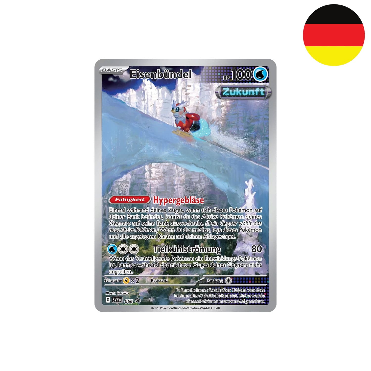 Die exklusive Pokemon Promokarte Eisenbündel aus Paradoxrift die nur in der Top Trainer Box Eisenkrieger erhältlich ist.