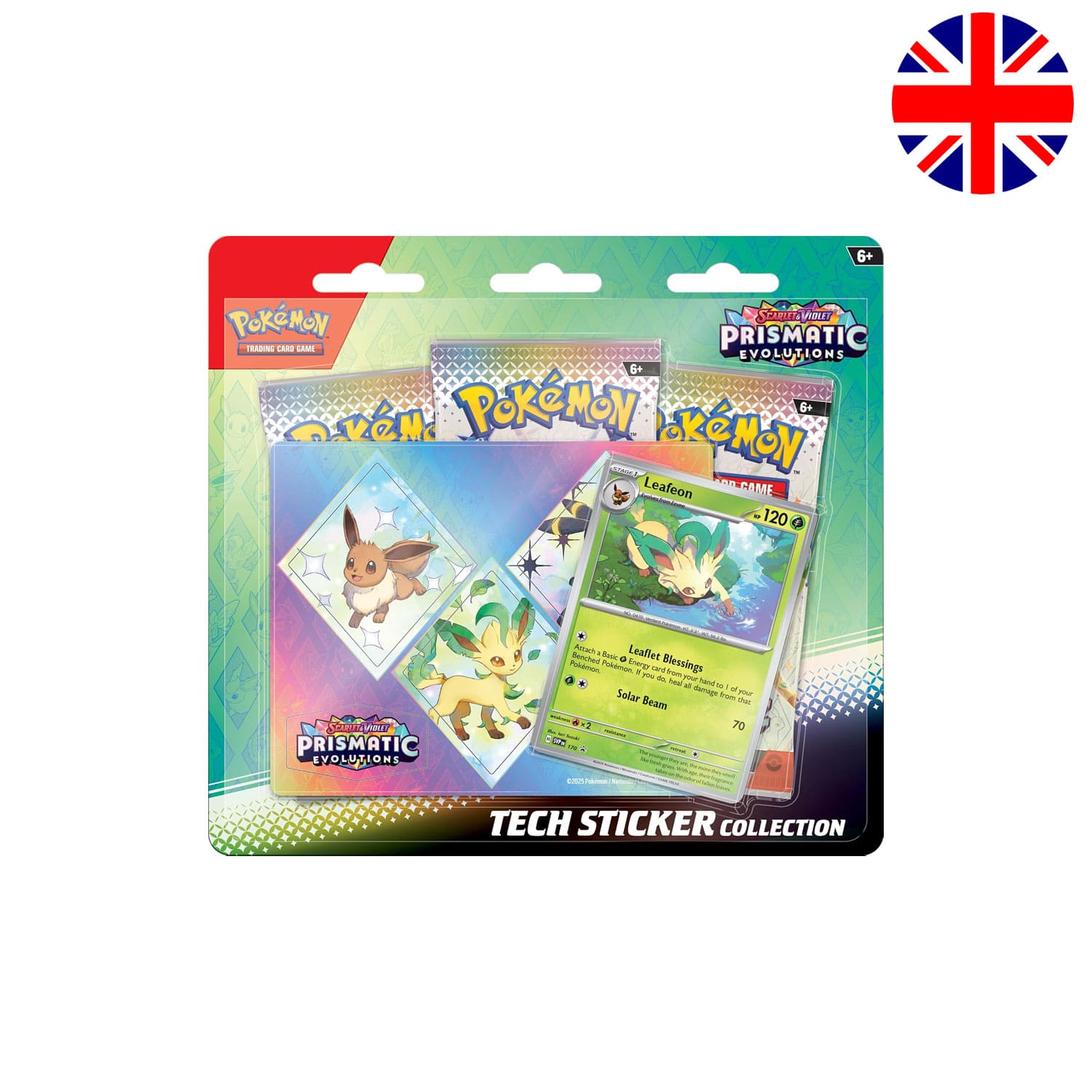 Englische Pokémon Tech Sticker Collection Prismatic Evolutions – Leafeon Variante