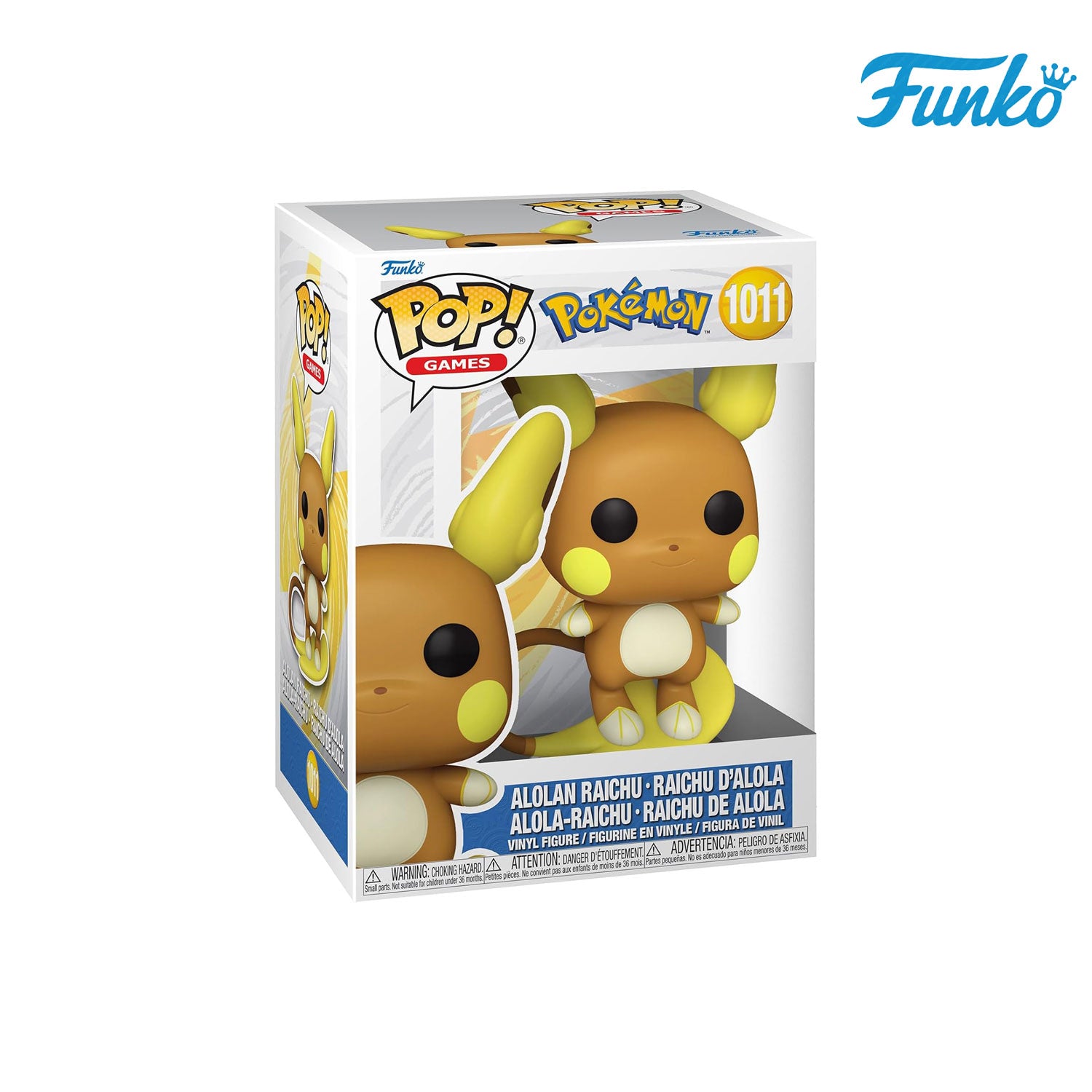 Das Pokémon aus der Alola-Region Alolan Raichu (1011) von Funko POP! Games als Vynil Figure. 