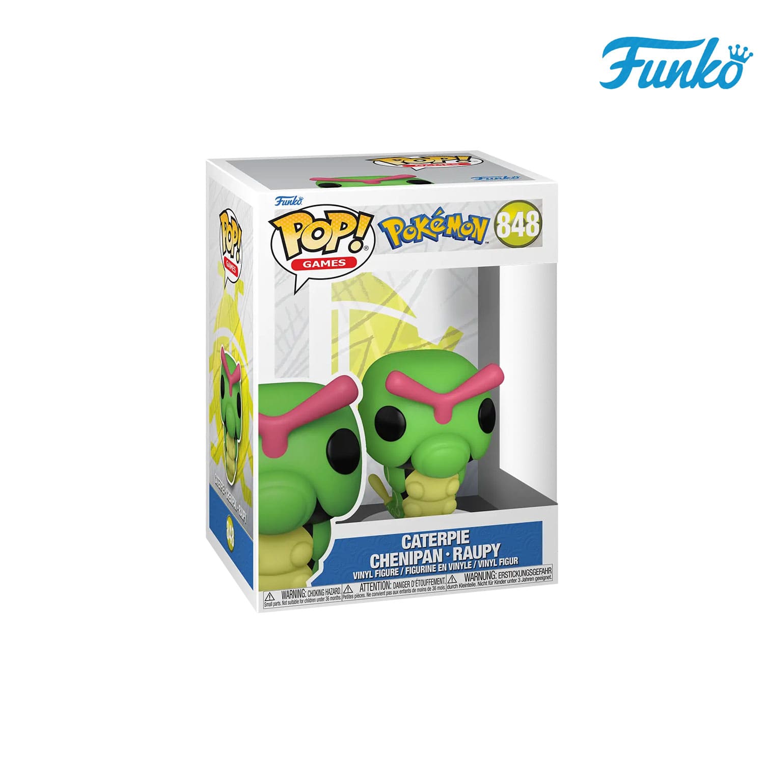 Das Pokémon aus der Kanto-Region Caterpie (848) von Funko POP! Games als Vynil Figure.