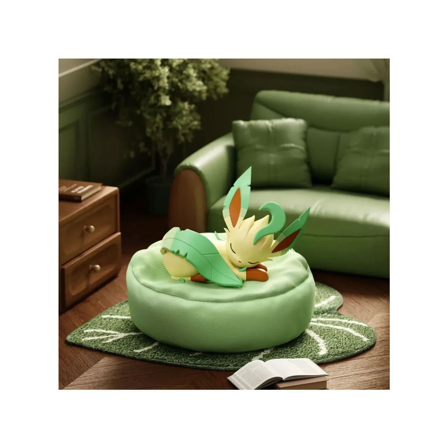 Die Holly Box Pokémon Eeveelution Sleeping Series Blind Box mit Leafeon schlafend auf dem mini Schlafkissen.
