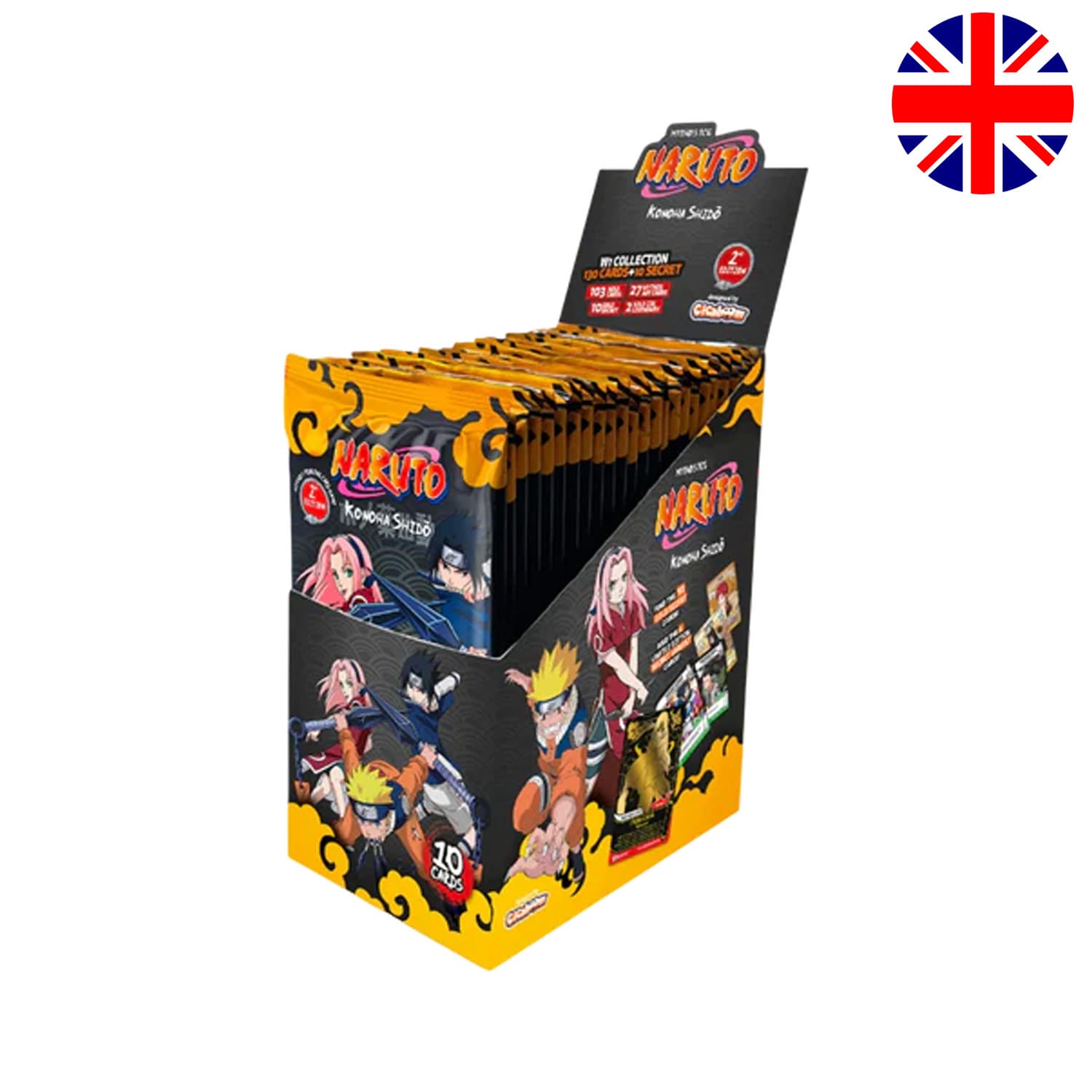 Das zweite Naruto Mythos TCG Display Konoha Sido 2nd Edition englisch. Mit Naruto Uzumaki, Sasuke Uchiha und Sakura.
