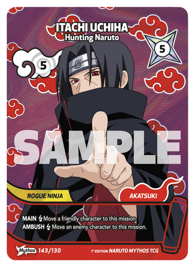 Die englische Naruto-Mythos-Trading-Card-Game-First-Set-Binder-143-130-Itachi-Uchiha Karte.