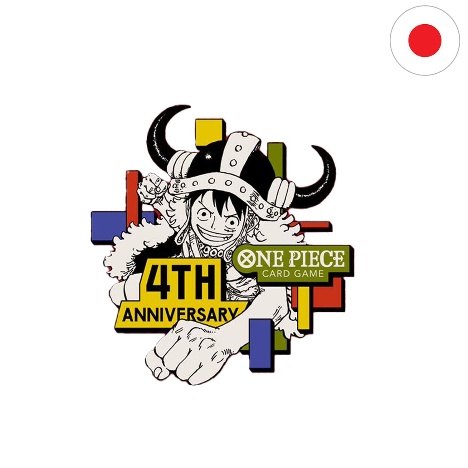 OPTCG 4th Anniversary Logo von Bandai mit Elbaf Monkey.D.Luffy aus OP17 (The World’s Strongest Warriors).