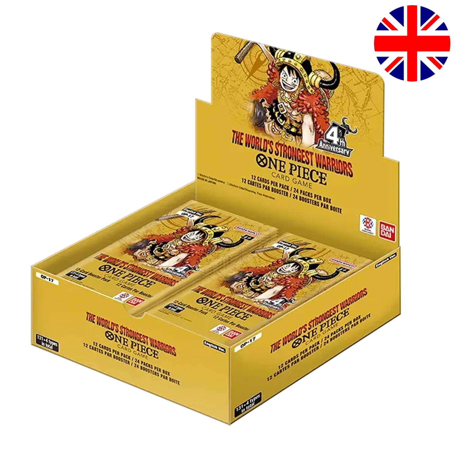 Das englische One Piece Card Game The World's Strongest Warriors OP-17 von Bandai, das 4. Jubiläumsset mit Elbaf. 