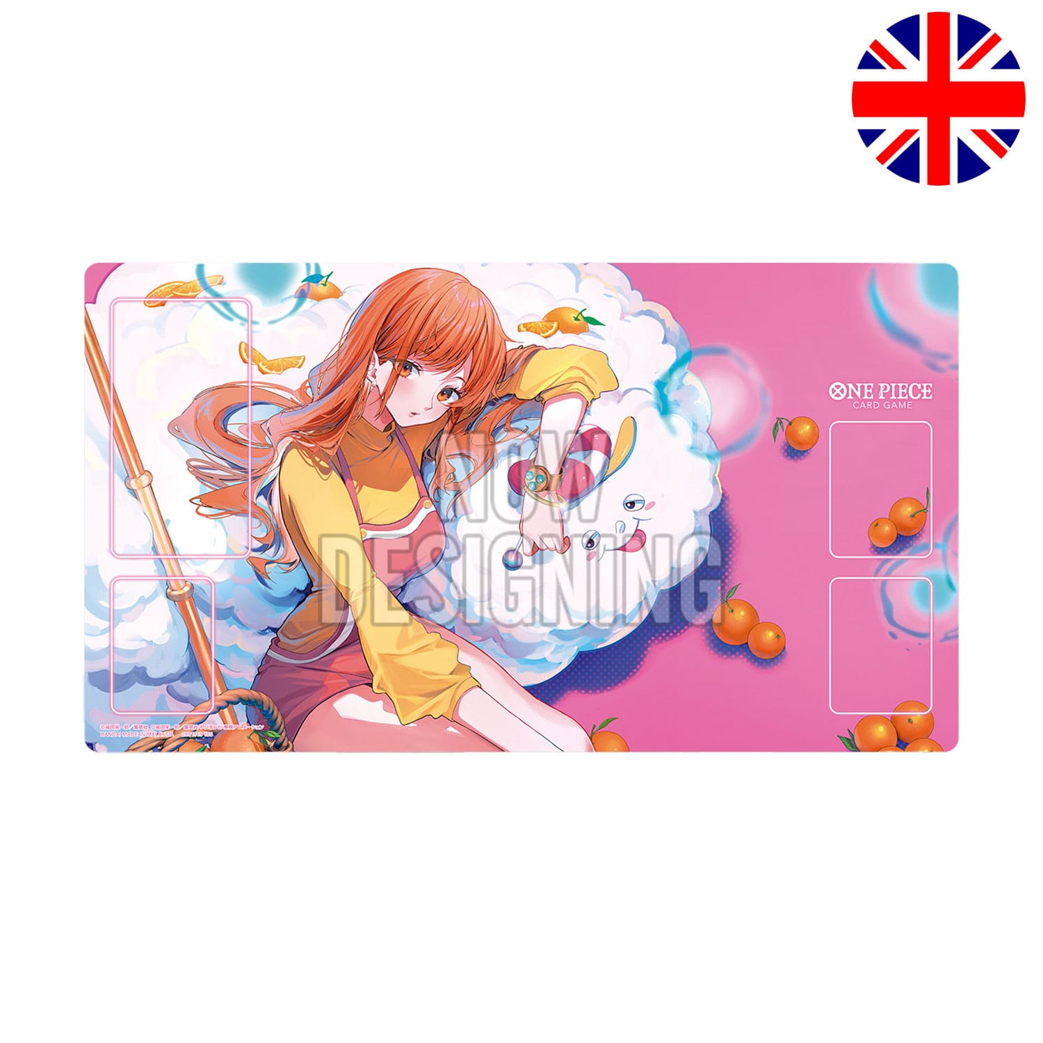 Die One Piece Card Game offizielle Playmat/Spielmatte vom Bandai Card Games Fest 24-25 Edition mit Nami und Zeus.