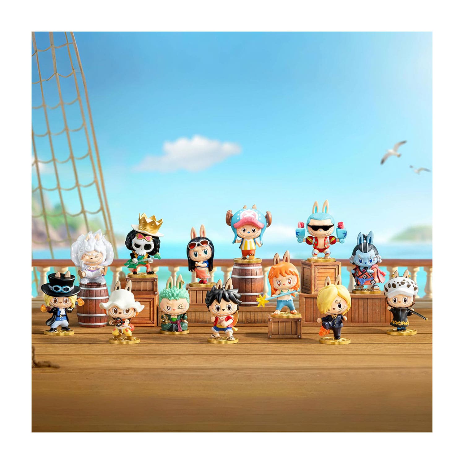 POP MART x One Piece Charakter mit Luffy, Sabo, Brook, Usopp, Zorro, Robin, Chopper, Nami, Sanji, Franky, Jinbei, Law.