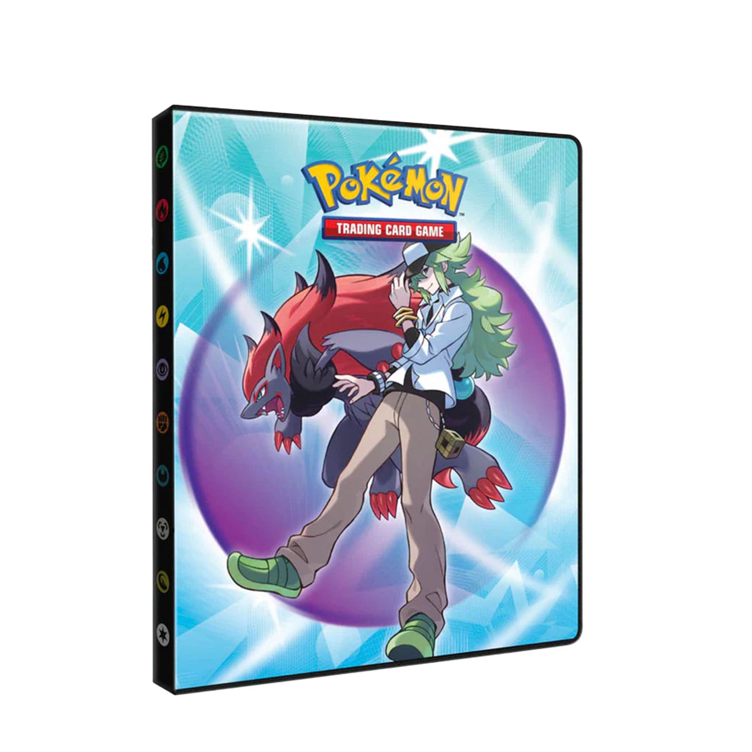 Der Reisegefährten 4 Pocket Sammelordner mit seiner Full-Art-Ansicht Back- und Frontcover. Hop, Zacian, N und Zoroark.