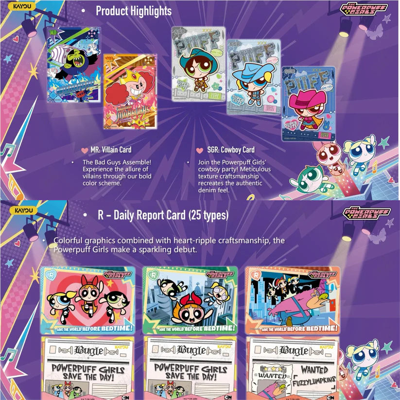 Die Kayou Powerpuff Girls Starlight Edition 001 SEA Series 1 MR: Villain Card, SGR: Cowboy Card R-Daily Report Card.