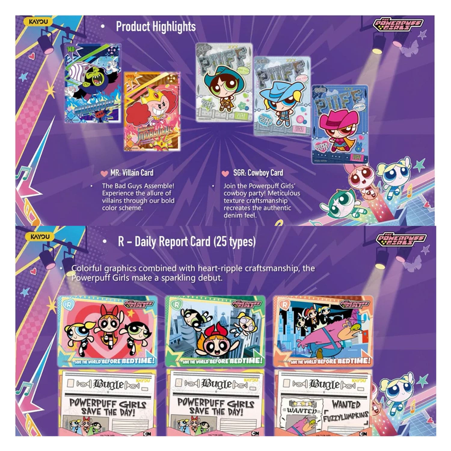 Die Kayou Powerpuff Girls Starlight Edition 001 SEA Series 1 MR: Villain Card, SGR: Cowboy Card R-Daily Report Card.