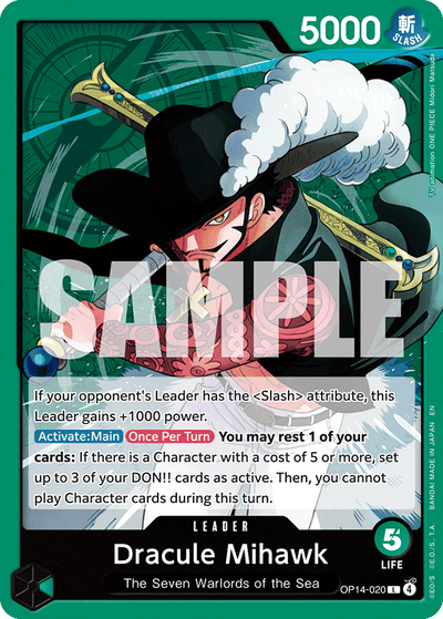 Dracule Mihawk OP14-020 The Azure Sea's Seven One Piece Karte