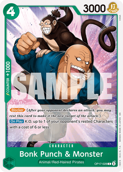 Bonk Punch &amp; Monster OP17-028 The World's Strongest Warriors One Piece Karte