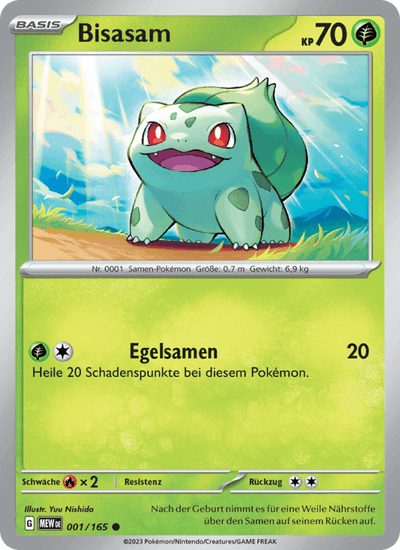 Bisasam 001/165 151 Pokémon Karte
