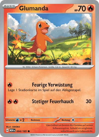 Glumanda 004/165 151 Pokémon Karte