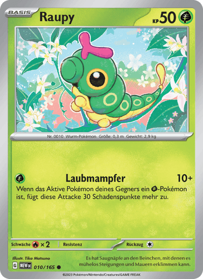 Raupy 010/165 151 Pokémon Karte
