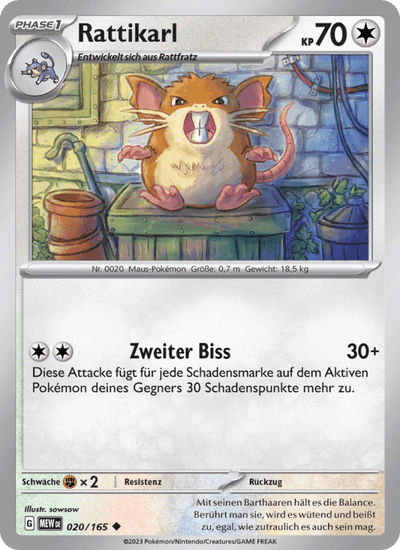 Rattikarl 020/165 151 Pokémon Karte