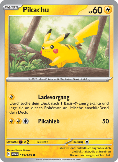 Pikachu 025/165 151 Pokémon Karte