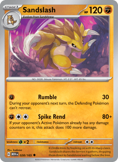 Sandamer 028/165 151 Pokémon Karte