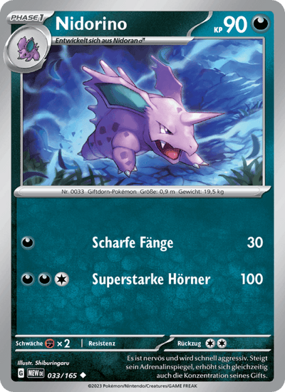 Nidorino 033/165 151 Pokémon Karte