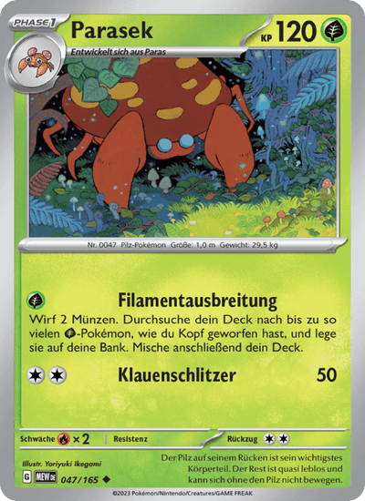 Parasek 047/165 151 Pokémon Karte