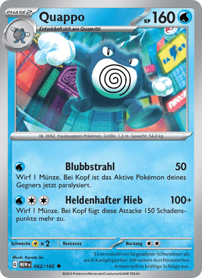 Quappo 062/165 151 Pokémon Karte