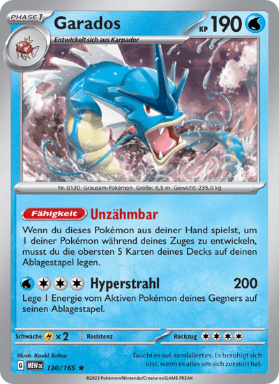 Garados 130/165 151 Pokémon Karte