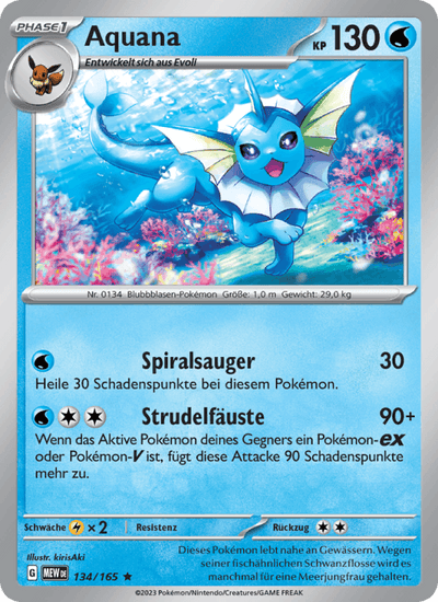 Aquana 134/165 151 Pokémon Karte