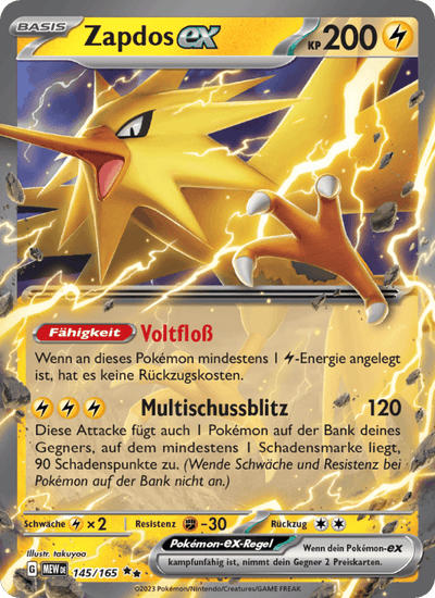 Zapdos-ex 145/165 151 Pokémon Karte