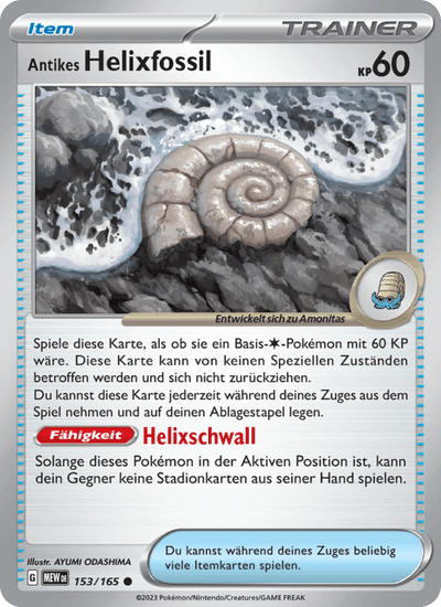 Antikes Helixfossil 153/165 151 Pokémon Karte