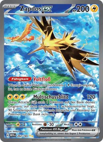 Zapdos-ex 202/165 151 Pokémon Karte