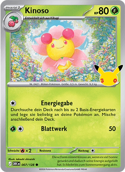 Kinoso 007/128 30th Celebration Pokémon Karte