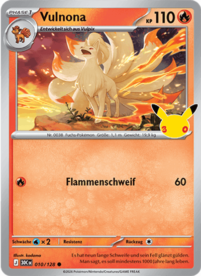 Vulnona 010/128 30th Celebration Pokémon Karte