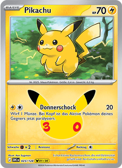 Pikachu 023/128 30th Celebration Pokémon Karte