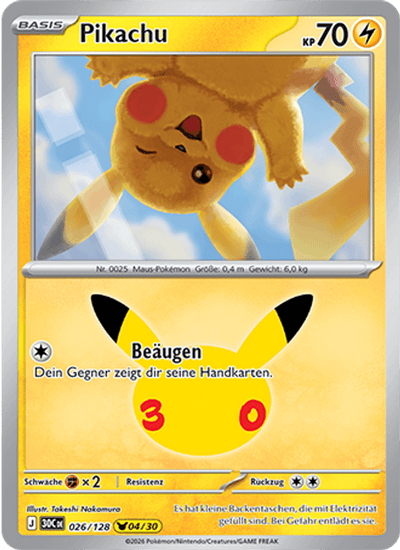 Pikachu 026/128 30th Celebration Pokémon Karte