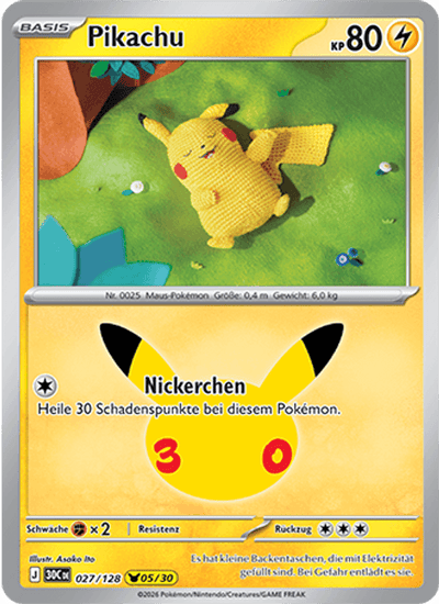 Pikachu 027/128 30th Celebration Pokémon Karte