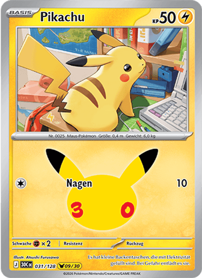 Pikachu 031/128 30th Celebration Pokémon Karte