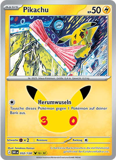 Pikachu 032/128 30th Celebration Pokémon Karte