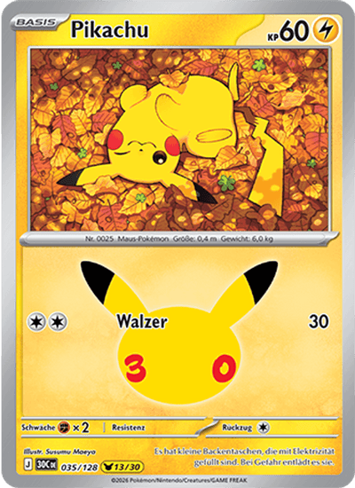 Pikachu 035/128 30th Celebration Pokémon Karte