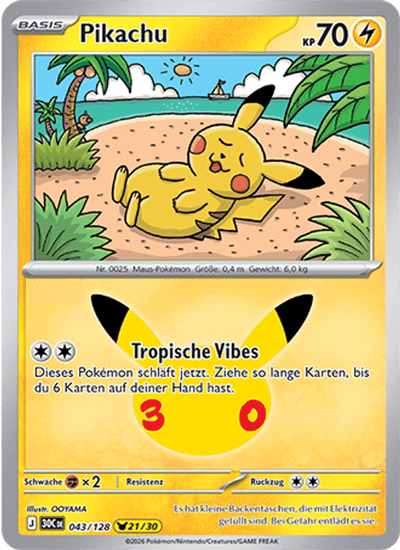 Pikachu 043/128 30th Celebration Pokémon Karte