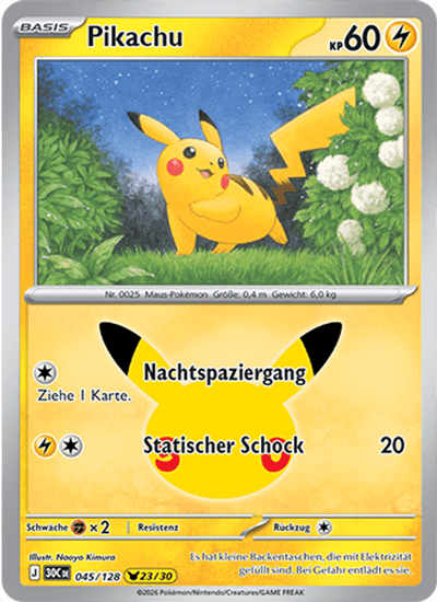 Pikachu 045/128 30th Celebration Pokémon Karte