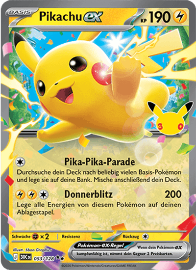 Pikachu-ex 053/128 30th Celebration Pokémon Karte