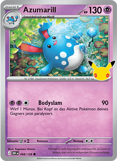 Azumarill 068/128 30th Celebration Pokémon Karte